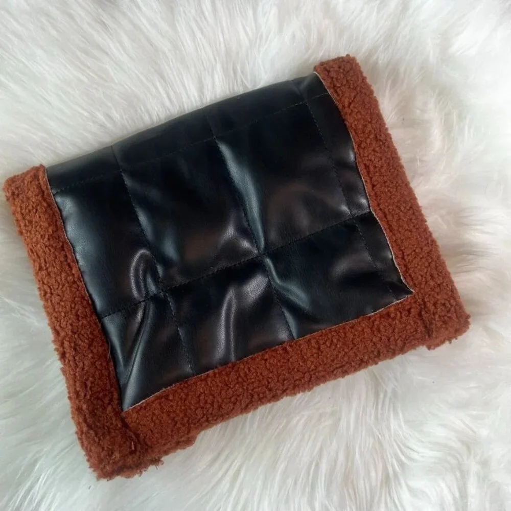Nasty Gal Black & Brown Sherpa Faux Leather Clutch NWT - Picture 1 of 8